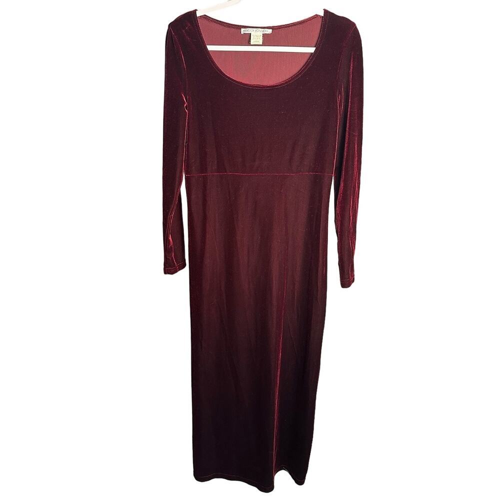Maggy London L Vintage Long Sleeve Velvet Maxi Cranberry Scoop Neck Whimsigoth‎